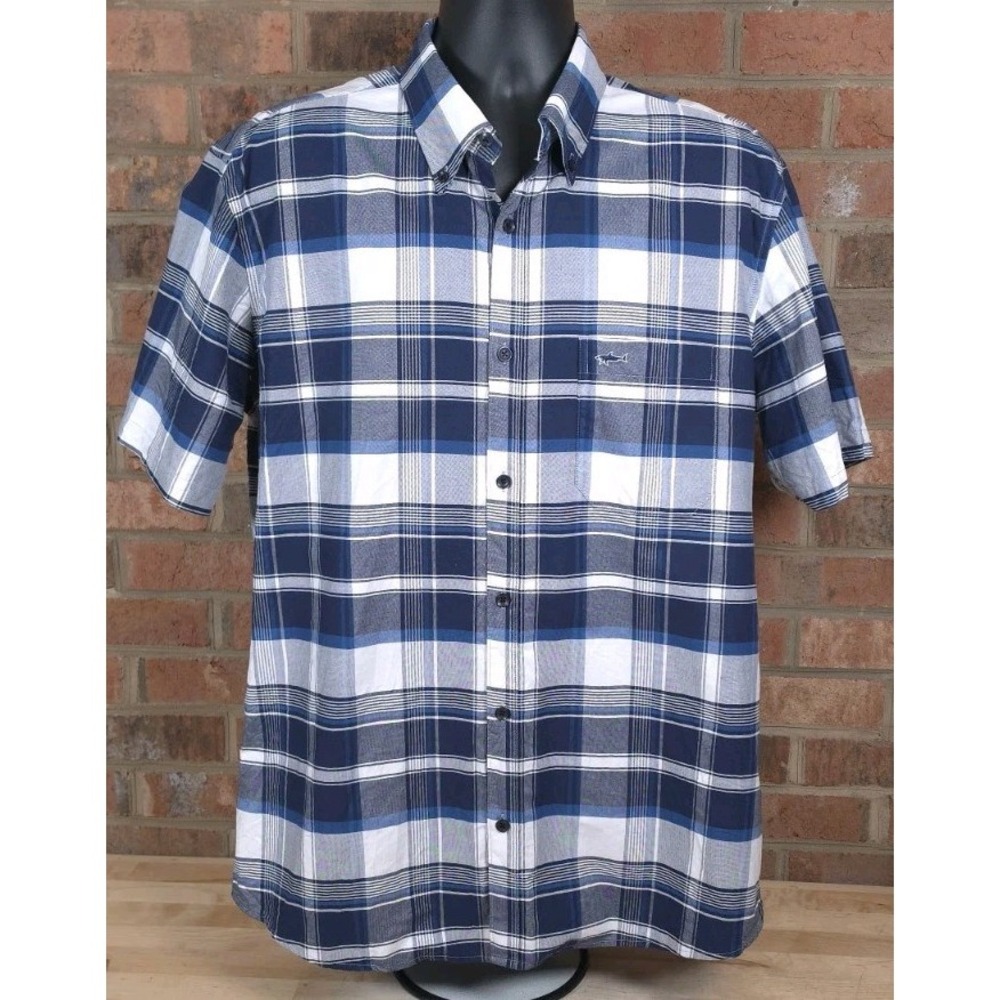 Paul Shark Yachting Shirt Mens Size 3XL Blue Plaid Button Down Short Sleeve